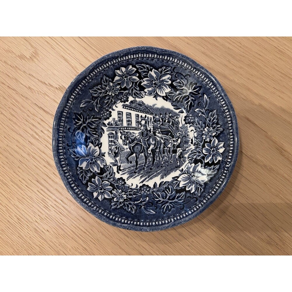 Vintage 6.5” Bowl Royal Tudor Ware Coaching Taverns 1828 England Blue & White